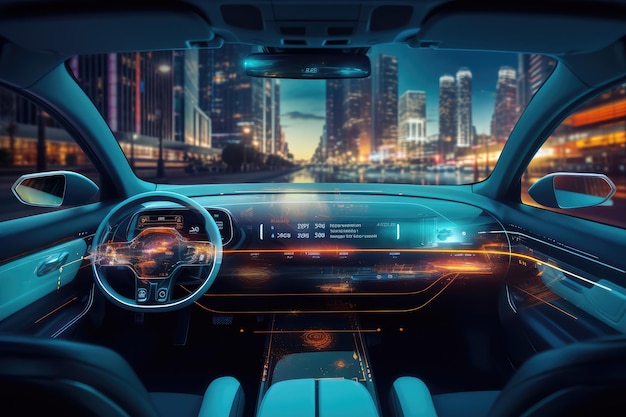 L'interface innovante de l'écran tactile futuriste du tableau de bord de voiture apporte un contrôle de haute technologie à la conception intérieure des véhicules modernes