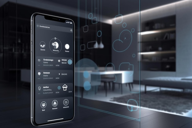 Photo interface de maison intelligente avec vue ar de l'intérieur des objets iot