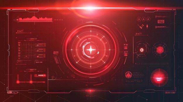 Interface numérique holographique de style HUD panneau d'affichage en cercle rouge cyberpunk papier peint d'arrière-plan image générée par l'IA
