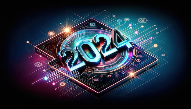 Interface numérique néon futuriste pour la nouvelle année 2024