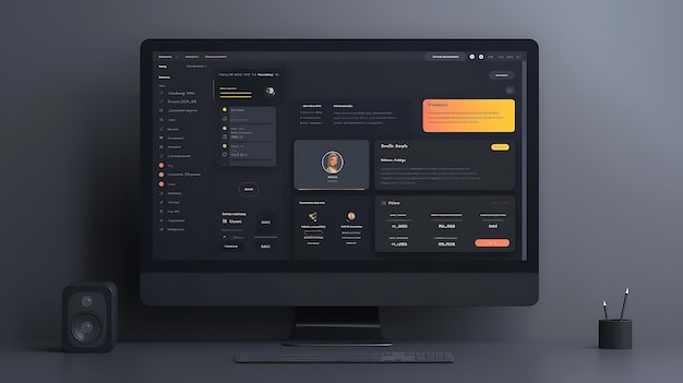 Photo une interface d'ordinateur de bureau à thème sombre avec un calendrier de lecteur de musique et un widget météo le design élégant est parfait pour une maison ou un bureau moderne