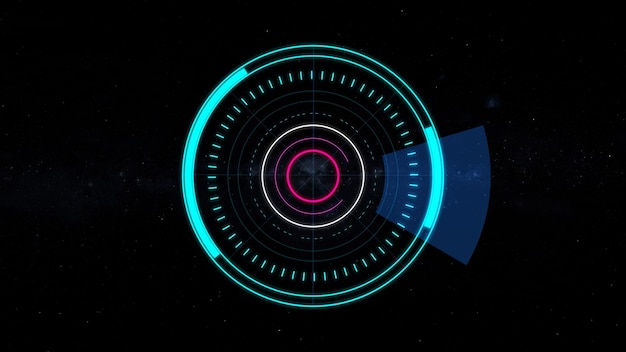 Interface radar futuriste avec des anneaux lumineux