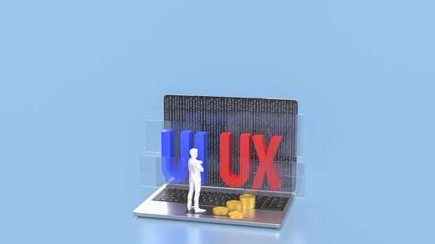 L'interface utilisateur et l'expérience utilisateur sur le portable pour le rendu 3D du concept du site Web ou de l'application
