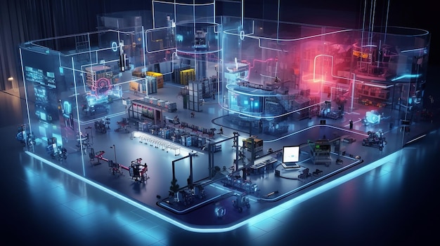 L'intérieur de 40 usines intelligentes de l'industrie présente des machines IIoT, des stations de travail efficaces et automatisées