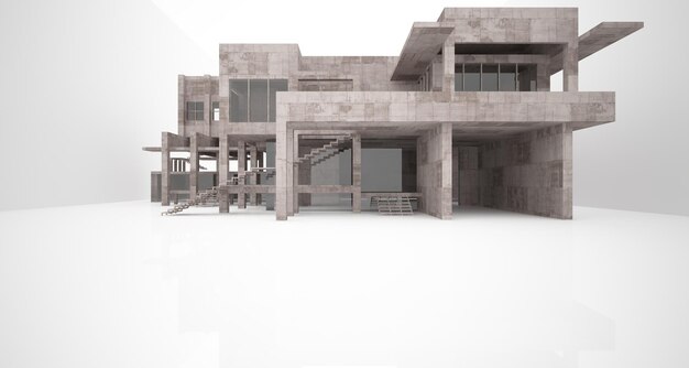 Intérieur abstrait architectural en béton brun et beige d'une maison minimaliste