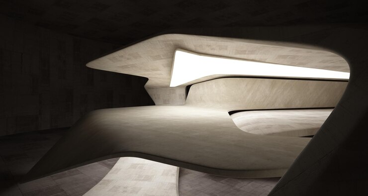 Photo intérieur abstrait en béton architectural d'une maison minimaliste illustration et rendu 3d