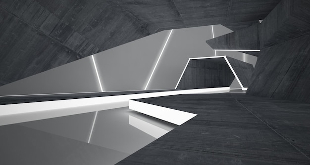 Intérieur abstrait en béton architectural d'une maison minimaliste Illustration et rendu 3D