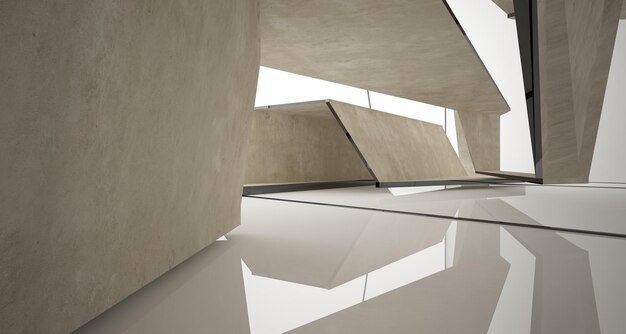 Intérieur abstrait en béton architectural d'une maison minimaliste Illustration et rendu 3D