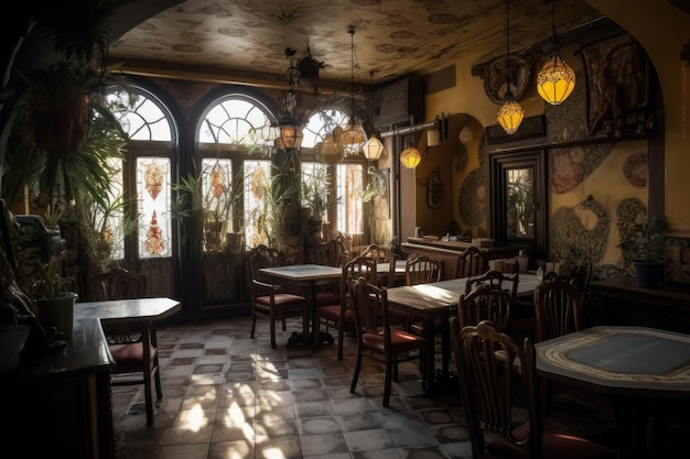 Intérieur d'un ancien restaurant à Tbilissi en Géorgie à l'intérieur d'un café-restaurant joliment décoré Ai généré