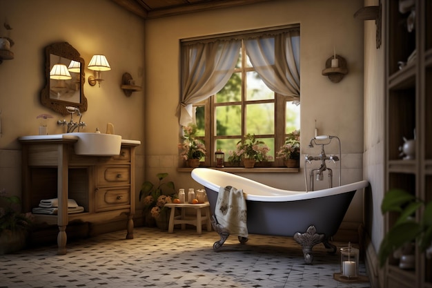 L'intérieur d'une ancienne salle de bain rétro