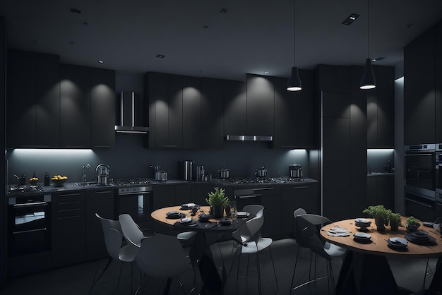 Intérieur d'appartement élégant avec cuisine moderne Idée pour la conception de la maison