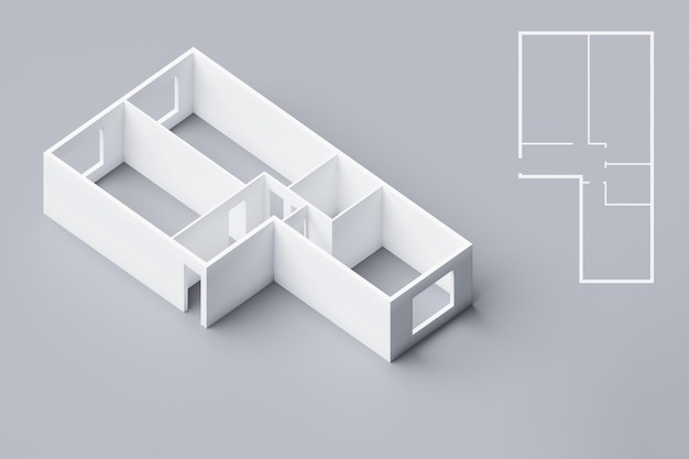 L'intérieur de l'appartement isométrique illustration 3D d'un ensemble moderne de salle de bain cuisine salon chambre à coucher