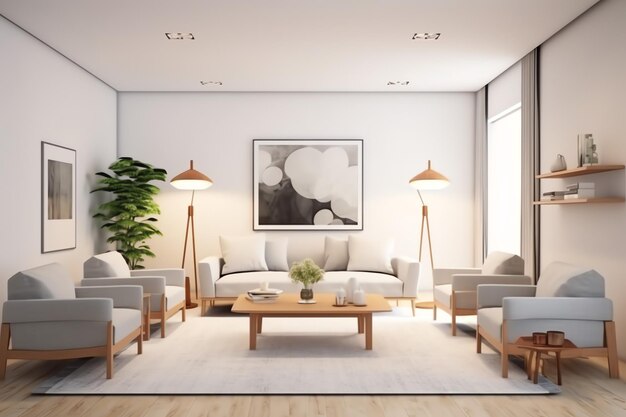 Intérieur d'appartement moderne dans un salon ou une chambre à coucher avec table de travail Maison de luxe scandinave