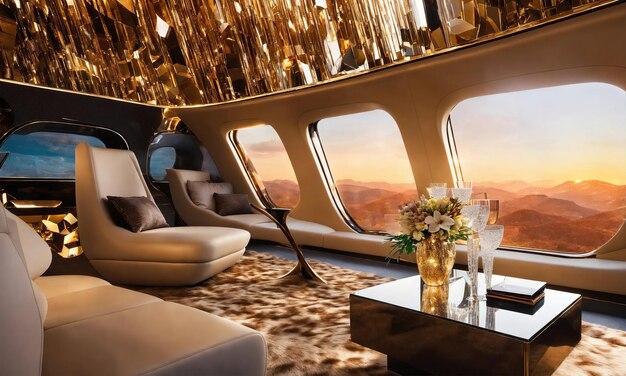 Photo intérieur d'un avion à réaction d'affaires de luxe voyage de luxe ai génératif