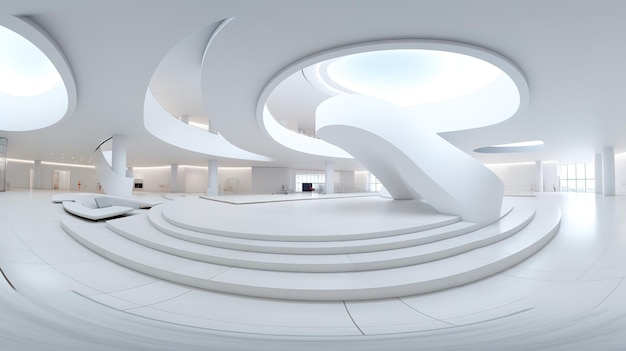 Photo intérieur de bâtiment blanc futuriste dans le style vr à 360 degrés