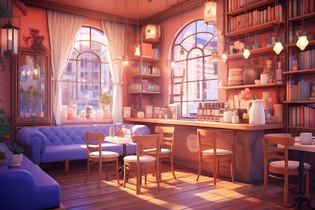 Photo l'intérieur d'un beau et confortable café avec des chaises vides