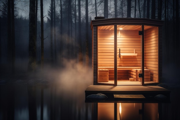 l'intérieur d'un beau sauna en bois dans un chalet