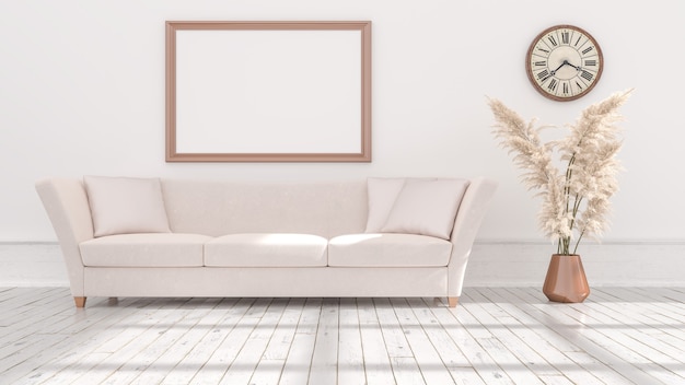 Intérieur beige avec mur vide en illustration 3d