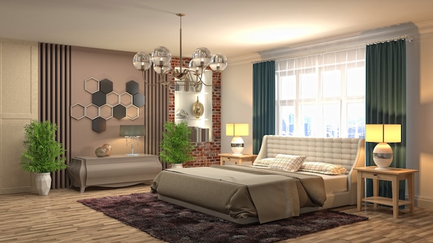 Intérieur de la belle chambre en illustration de rendu 3d