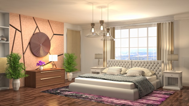 Intérieur de la belle chambre en illustration de rendu 3d