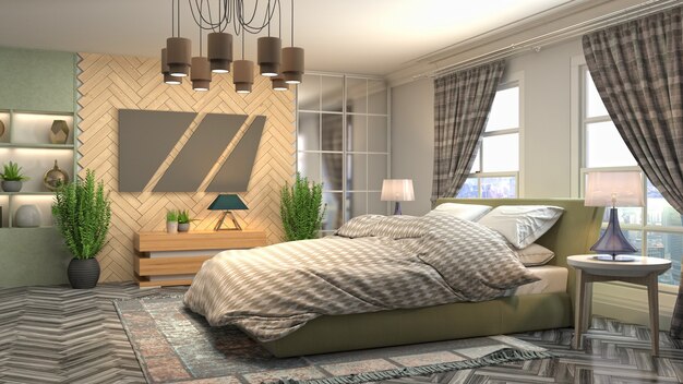 Intérieur de la belle chambre en illustration de rendu 3d