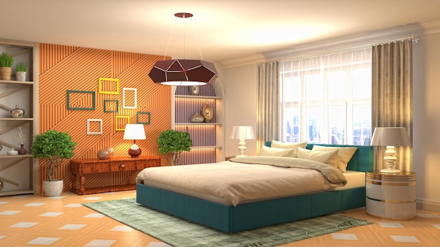 Intérieur de la belle chambre en illustration de rendu 3d