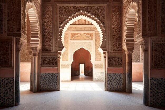 L'intérieur d'une belle mosquée islamique avec une voûte ornée