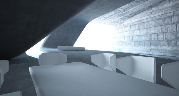 Intérieur en béton architectural abstrait d'une villa moderne Illustration et rendu 3D