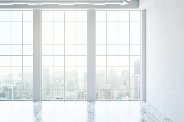 Intérieur en béton avec vue sur la ville