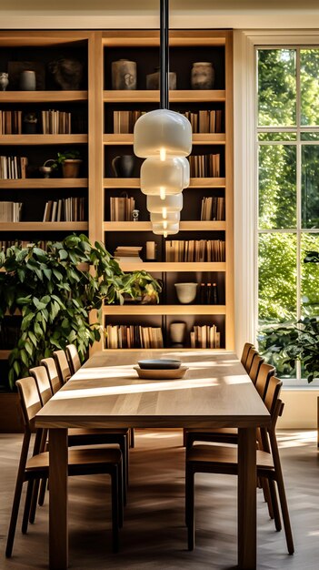 intérieur de la bibliothèque avec étagères et table