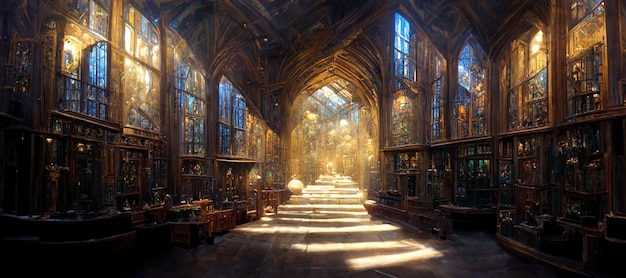 L'intérieur de la bibliothèque de Harry Potter.