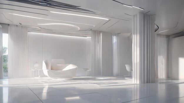 L'intérieur blanc abstrait met en évidence le futur arrière-plan architectural illustration et rendu 3D