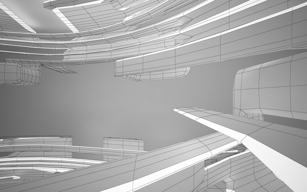 L'intérieur blanc abstrait met en évidence le futur dessin de polygone l'arrière-plan architectural 3D
