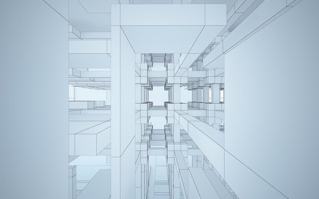 L'intérieur blanc abstrait met en évidence le futur dessin de polygone l'arrière-plan architectural 3D