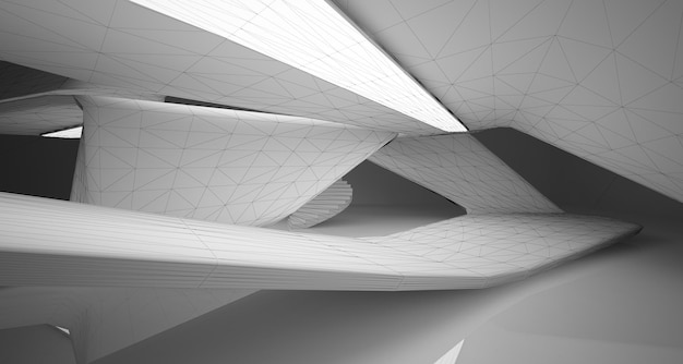 L'intérieur blanc abstrait met en évidence le futur dessin de polygone l'arrière-plan architectural 3D