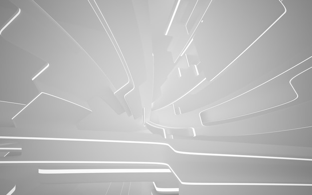L'intérieur blanc abstrait met en évidence l'illustration et le rendu 3D de l'arrière-plan architectural futur