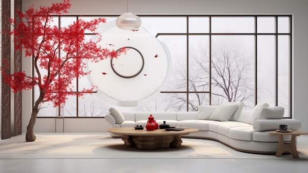 Photo intérieur blanc avec des accents rouges style moderne chic