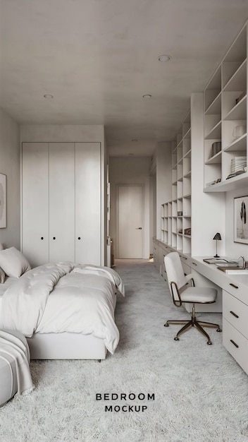 L'intérieur blanc de la chambre à coucher pour la maquette