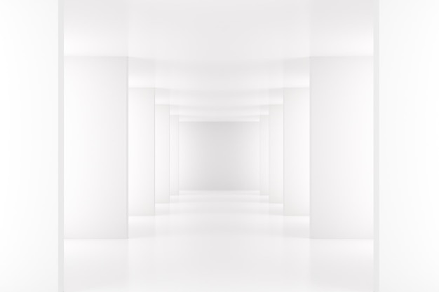 Photo intérieur blanc avec long couloir dans un espace moderne