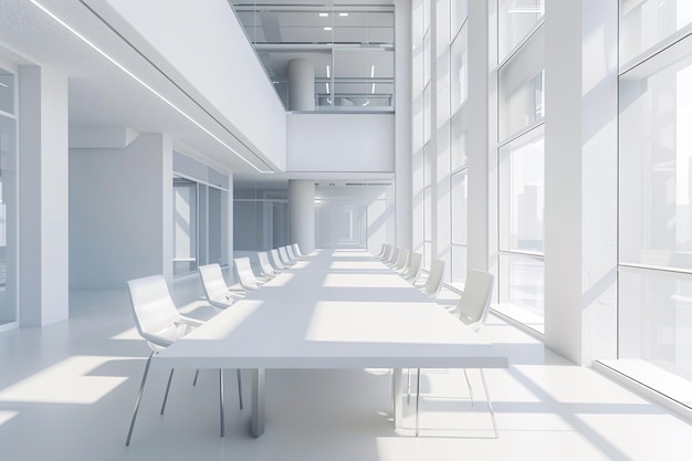 Intérieur blanc d'une salle de conférence moderne vide avec table