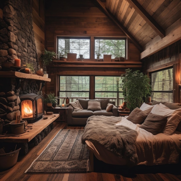 Intérieur en bois de cabine rustique