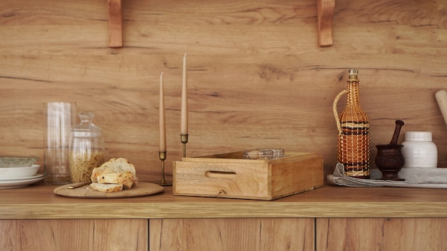 Intérieur en bois de cuisine moderne. Style scandinave, style rustique dans des tons bruns chauds