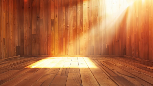 Intérieur en bois éclairé par le soleil