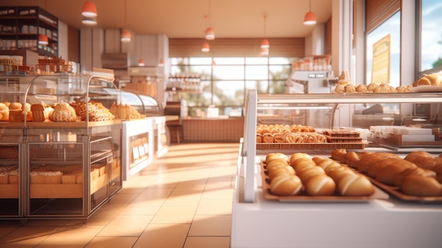 L'intérieur de la boulangerie est flou.