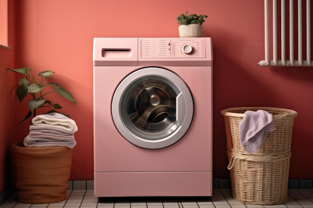 Intérieur de buanderie avec machine à laver moderne à la maison