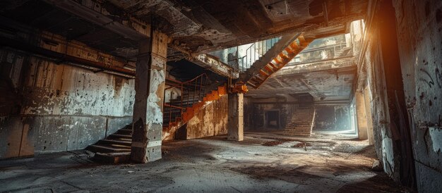 L'intérieur d'un bunker militaire abandonné avec une atmosphère post-apocalyptique effrayante