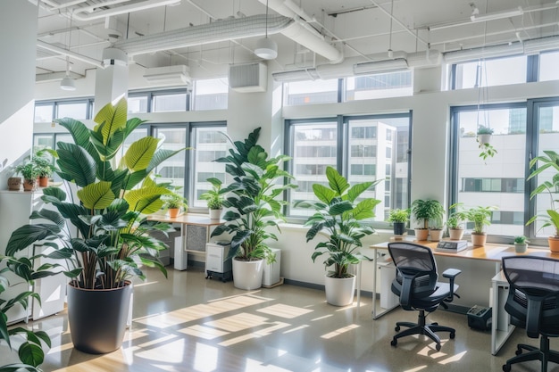 intérieur de bureau décoré de plantes pour l'air frais et beaucoup de soleil sans personne