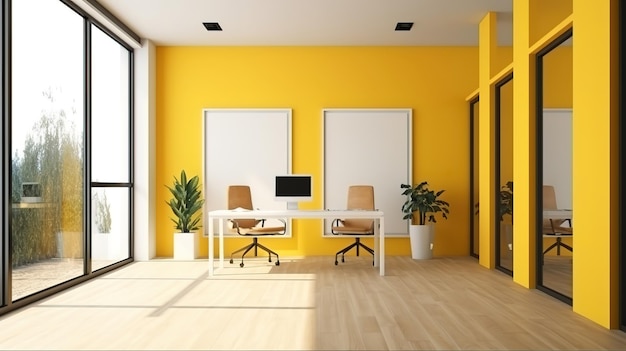 Intérieur d'un bureau à domicile marron avec un plancher en bois Generative Ai