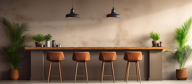 Intérieur de bureau minimaliste avec des chaises hautes et des plantes en pot