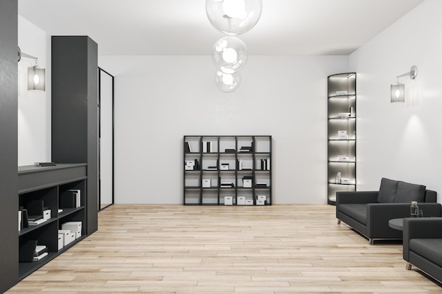 Intérieur de bureau moderne avec étagère avec livres